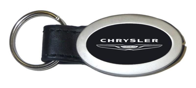 Chrysler  black oval leather keychain / key fob engraved in usa genuine