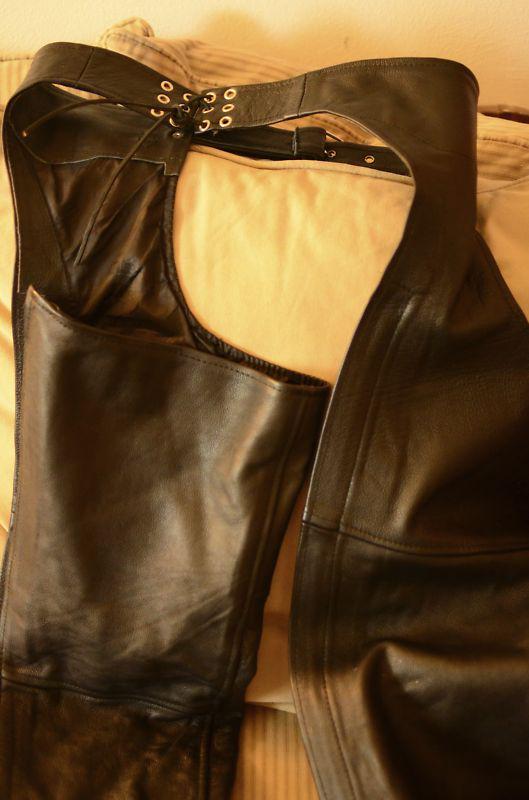 Mens or womens premium black leather motorcycle biker chaps size medium