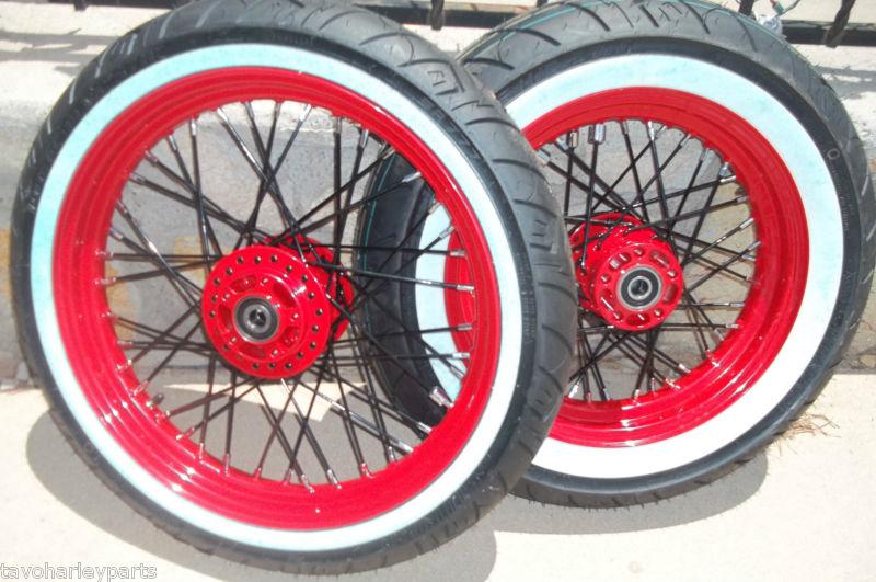 00-04 sportster 40 spoke wheel set 16 & 19 combo powder coated black red 