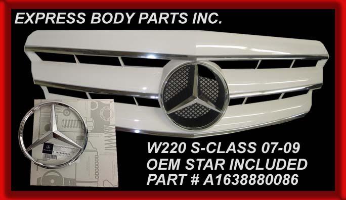03-06 w220 grille white grill s-class s430 s500 s600 s55 w/star mercedes hood