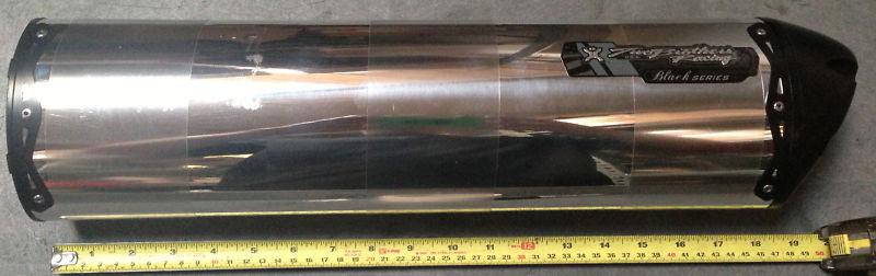 Two brothers racing m-2 polished aluminum black series muffler scratched