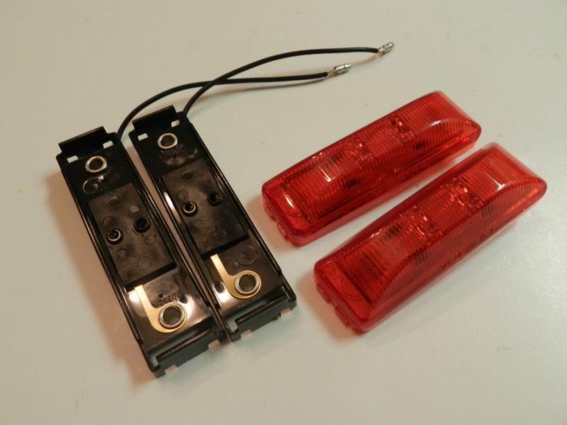12 diode LED Light 1x4 Surface RED Clearance Marker trailer 2 prong base 1