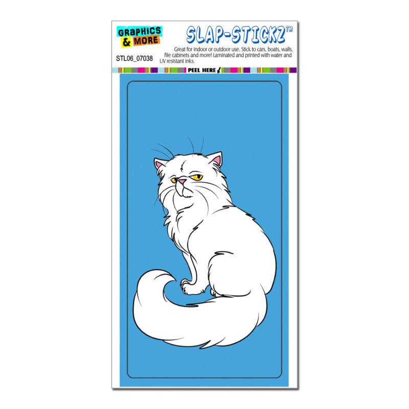 Persian cat white on blue - pet - slap-stickz™ car window locker bumper sticker