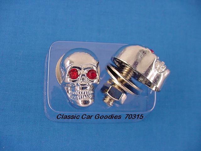 License plate bolts fasteners "chrome skull - red eyes"