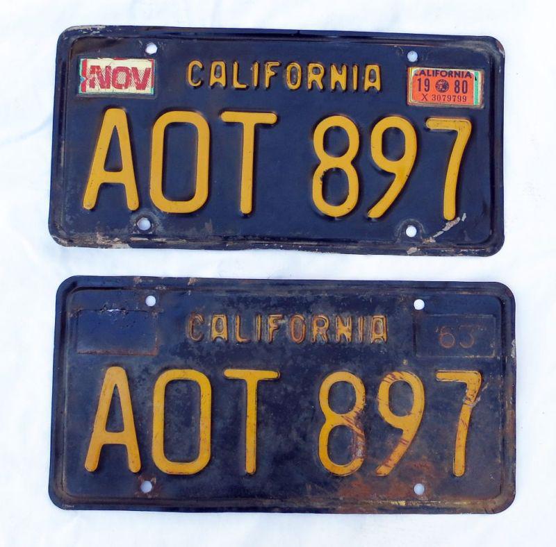 Black california license plates set yellow 1963 yom