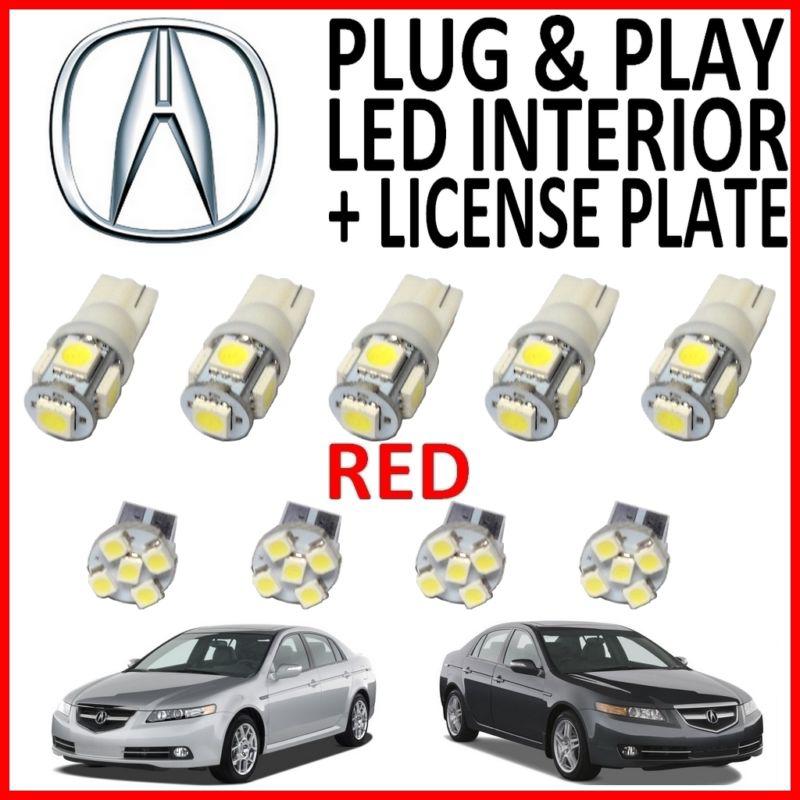9 piece super red led interior package kit + license plate tag lights al1r