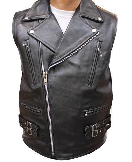 Mens leather motorcycle biker riding zipper jacket style vest new size 40