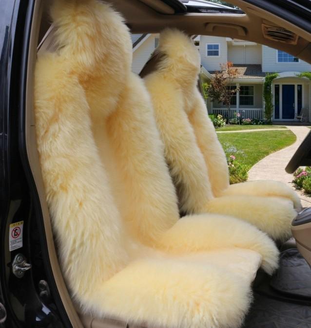 Brand new one piece genuine sheepskin wool front car seat cover light yellow 
