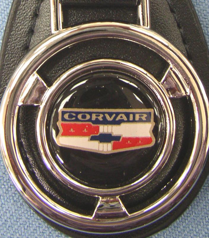 Vintage black corvair chevy mini steering wheel black leather keyring key fob 