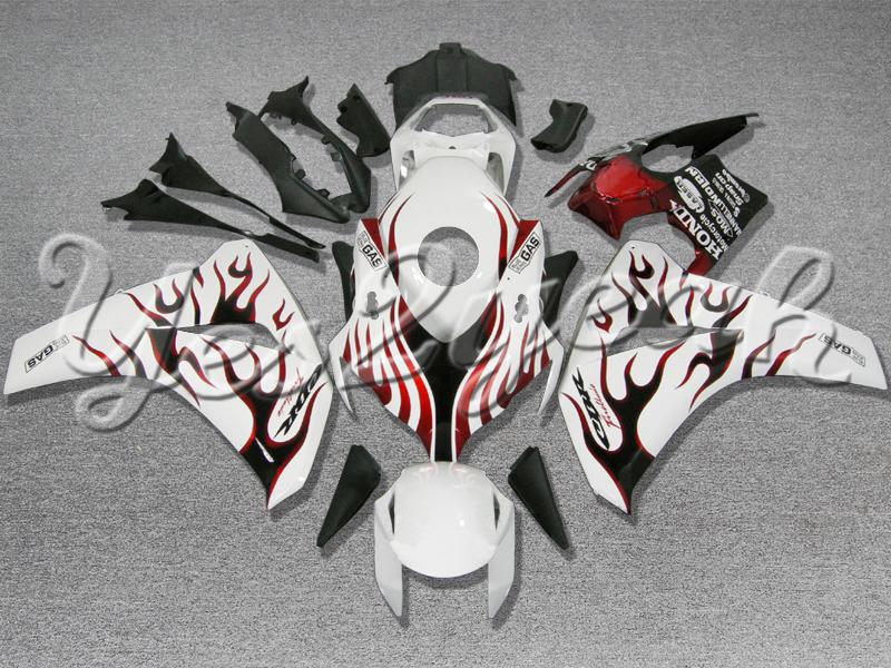 Injection molded fit fireblade cbr1000rr 08-11 red flames white fairing zn715