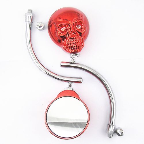 2 x universal motorcycle skeleton skull head red rearview side mirrors 8mm 10mm
