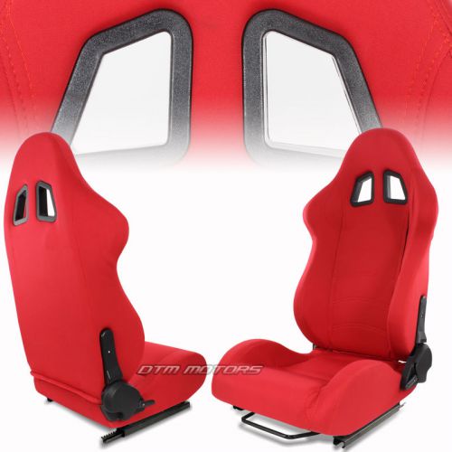 1x pair universal red cloth jdm t1 style reclinable racing seats with sliders c