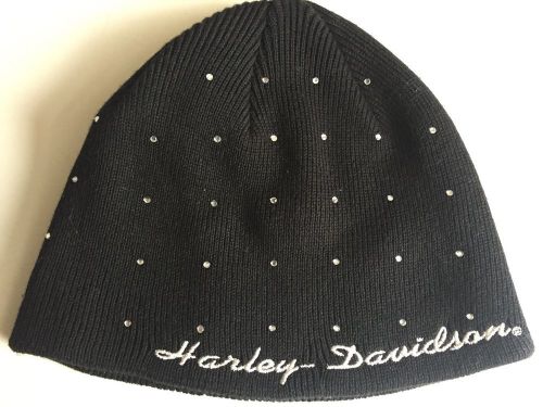 Harley-davidson women&#039;s knit cap, bling &amp; embroidered in silver, black