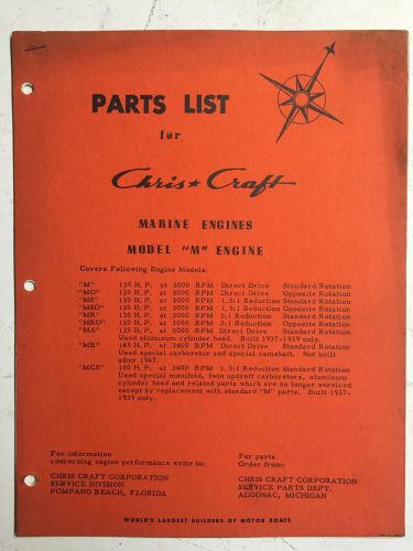 Parts list for chris-craft marine engines model m june 1958
