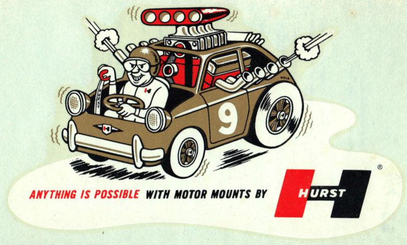 Vintage hurst motor mount decal rat hot rod gasser drag racing altered abarth