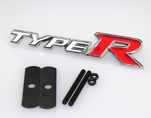 White + red metal auto car front hood front grilles badge emblems type-r type r