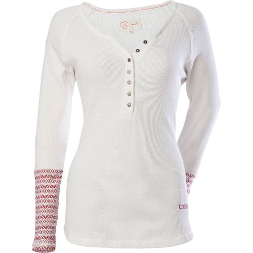 Divas snowgear henley womens long sleeve thermal t-shirt cream/white/red xl