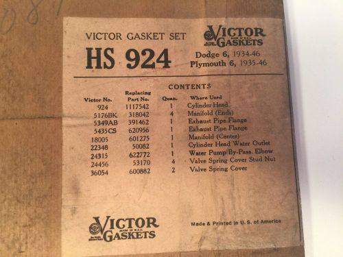 Nors victor gasket set hs 924 dodge plymouth 6 1934 - 46 1117542 