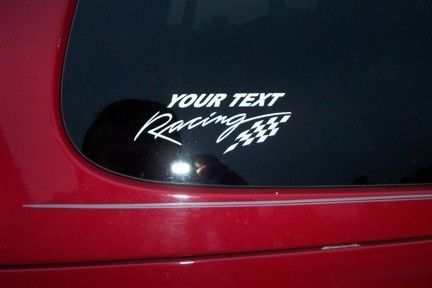 2 racing vinyl decals with custom text any font