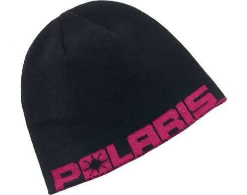 Oem polaris racing black &amp; pink youth reversible printed beanie winter hat