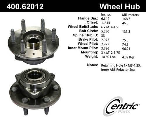 Centric parts axle bearing and hub assembly 400.62012