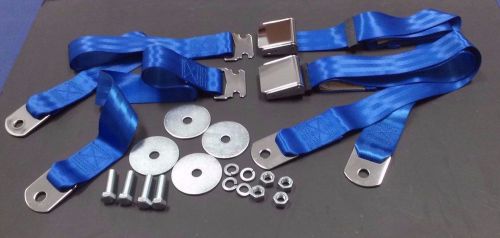 Vintage chrome retro hot rod muscle car truck bright blue seat belts 2 sets new