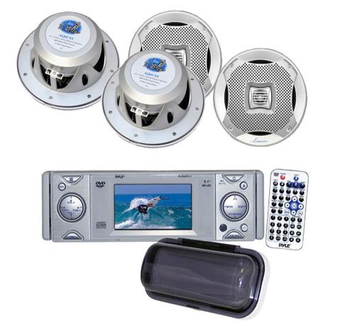 Pldmr3u marine dvd cd wb receiver w/3&#034; monitor+ 4-lanzar silver 6.5&#034; speakers
