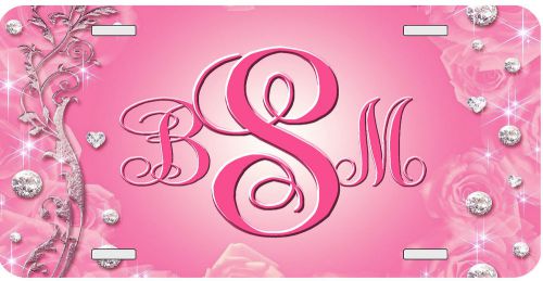 Personalized monogrammed license plate auto car tag pink diamonds