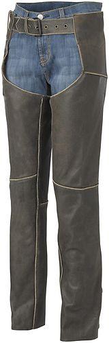 New river road womens drifter leather motorcycle chaps, black, us-8