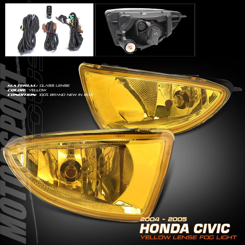 2004 2005 honda civic coupe sedan yellow lense fog lights lamps assembly dx sets