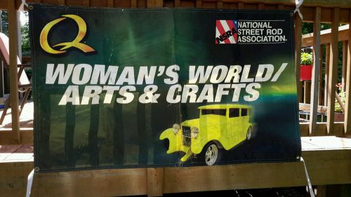 Vintage national street rod association banner sign woman&#039;s world quaker state