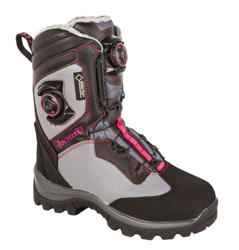 Womens size 8 klim aurora gtx boa snowmobile boots ladies gray pink winter snow