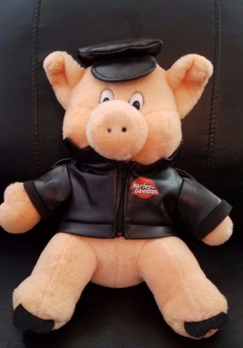 Harley davidson motorcycle pig/hog wearing jacket and cap stuffed/plush - 13&#034;