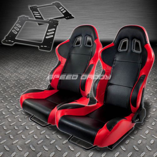 Pair type-4 reclining black red pvc racing seat+bracket for 92-99 bmw e36 2-dr