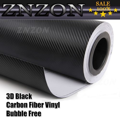 4&#034;x60&#034; 3d black carbon fiber vinyl wrap car diy sticker air release bubble free