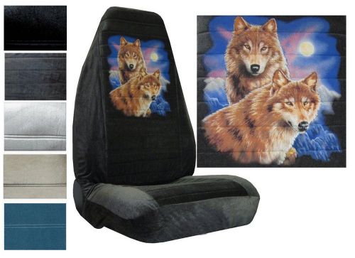 Velour seat covers car truck suv wolves high back pp #x