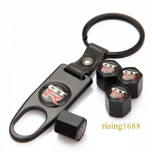 Black car wheel tire valve caps tyre stem air caps keychain styling for gtr