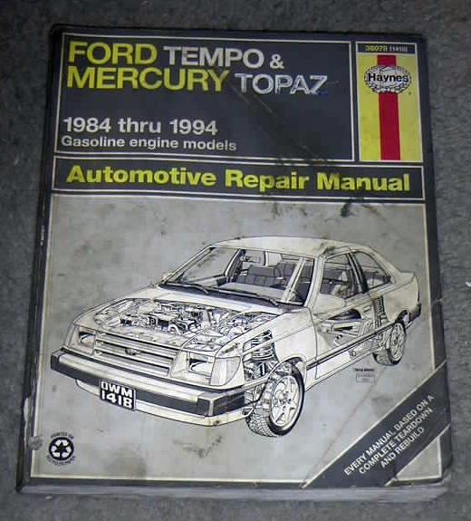 Haynes shop service manual for 1984 to 1994 ford tempo, mercury topaz