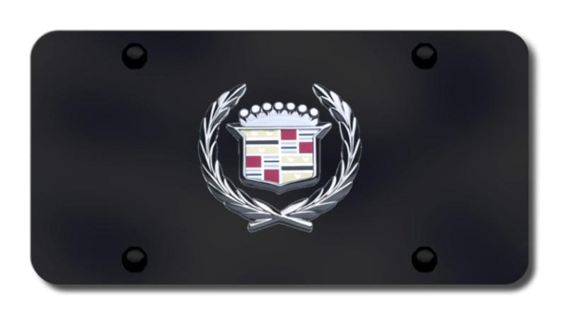 Cadillac logo chrome on black license plate made in usa genuine