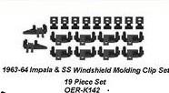 1963-1964 chevrolet impala & ss windshield molding clip set