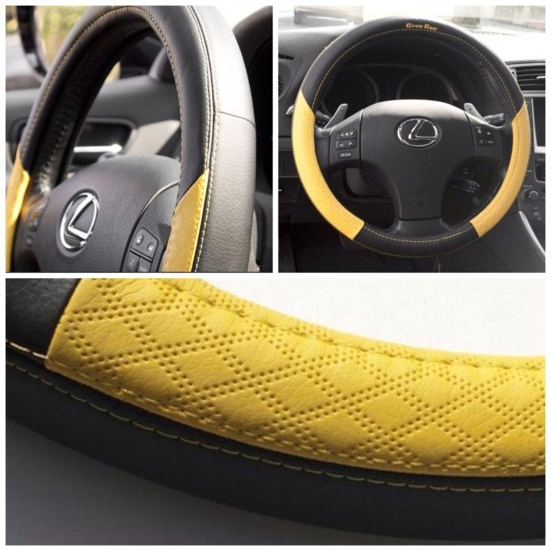 Steering wheel cover black+yellow leather 58012i for subaru volkswagen non-slip