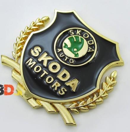 2pcs car motor truck skoda metal side pillar sticker emblems badges gold