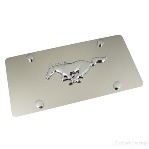 Ford mustang chrome logo on polished license plate