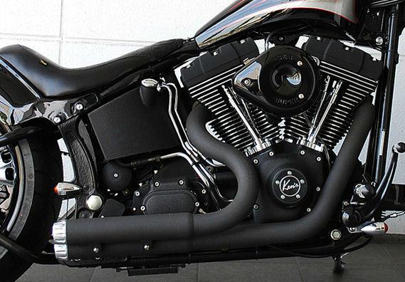Black santee double barrel low exhaust pipes 1986-2011 harley softail & chopper