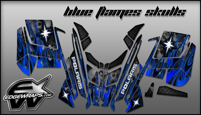Polaris pro-rmk rush custom graphics kit -  blue flame skulls
