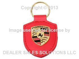Genuine porsche leather crest key fob red genuine keyring chain ring w/ emblem