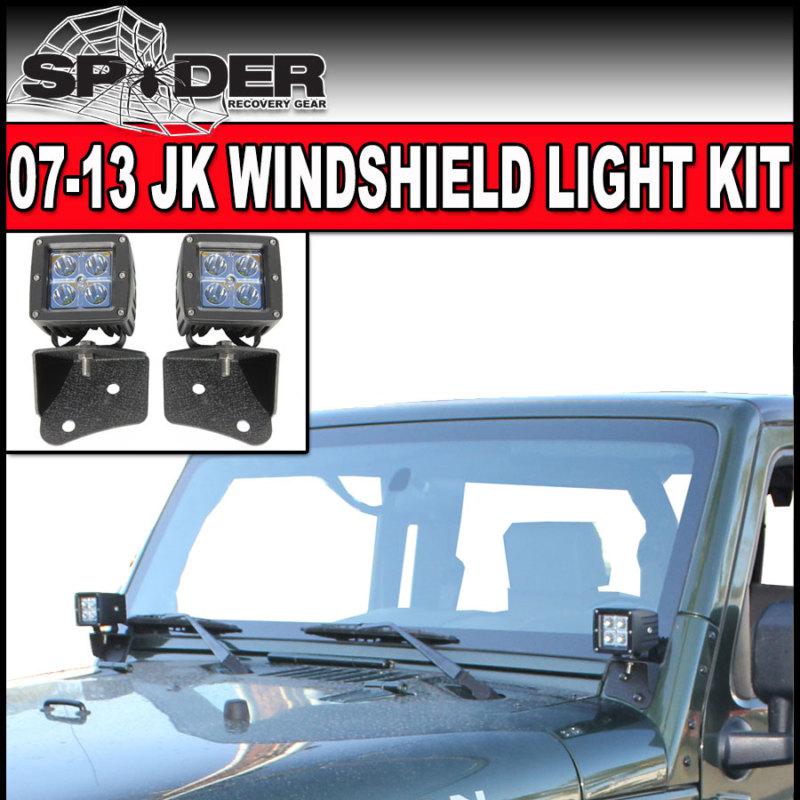 2007-2013 jeep wrangler jk upper windshield light brackets & 2x2 dually led kit