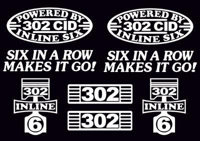 8 decal set 302 cid inline 6 engine straight six emblem stickers i6