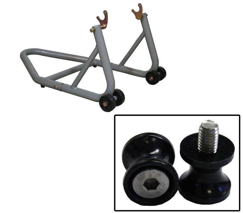 Biketek aluminum silver rear stand w/ black bobbin spools suzuki sv1000 all