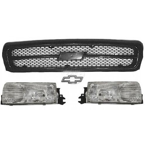 Black grille w/emblem & headlight headlamp kit set for chevy impala ss caprice
